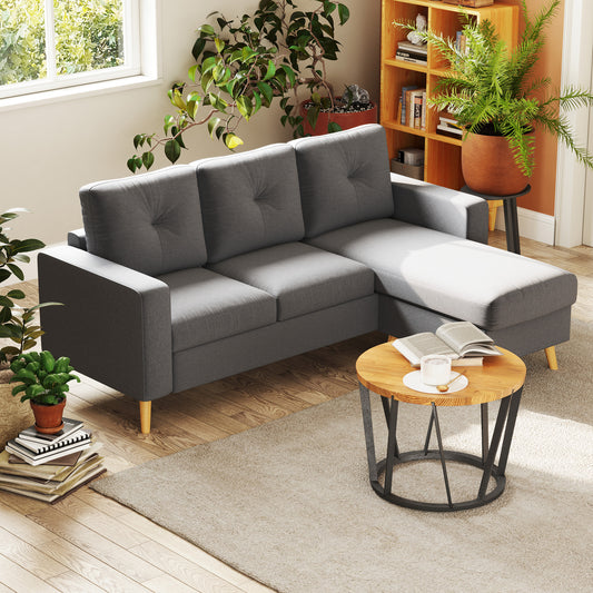 HOMCOM Reversible Chaise L-Shaped Sectional Sofa, Dark Grey Wooden Legs