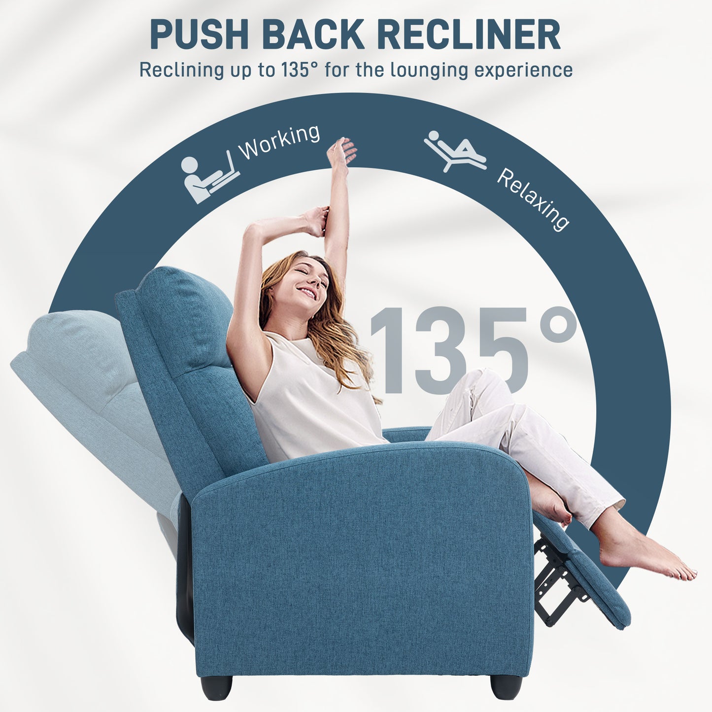 HOMCOM Manual Fabric Recliner Sofa Chair with Padded Seat, Blue