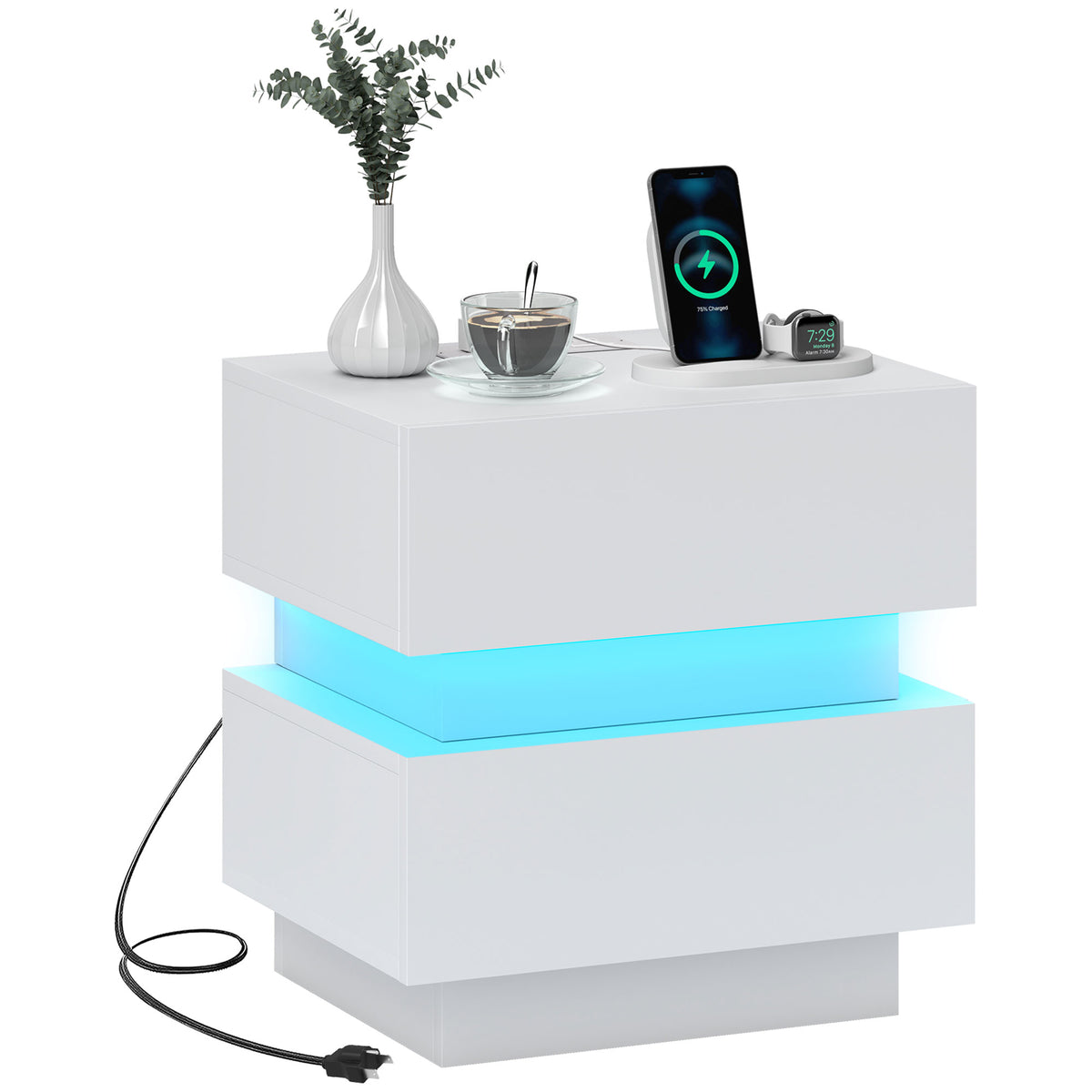 Nightstand with Charging Station and LED Light – 18"W x 18"H