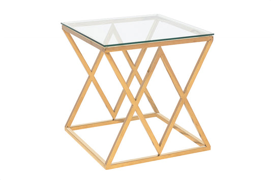 Glass Coffee Table with Gold Criss-Cross Base