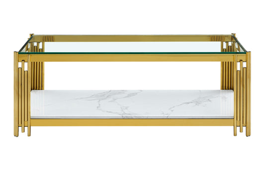 Gold Frame Coffee Table with Marble-Look Shelf