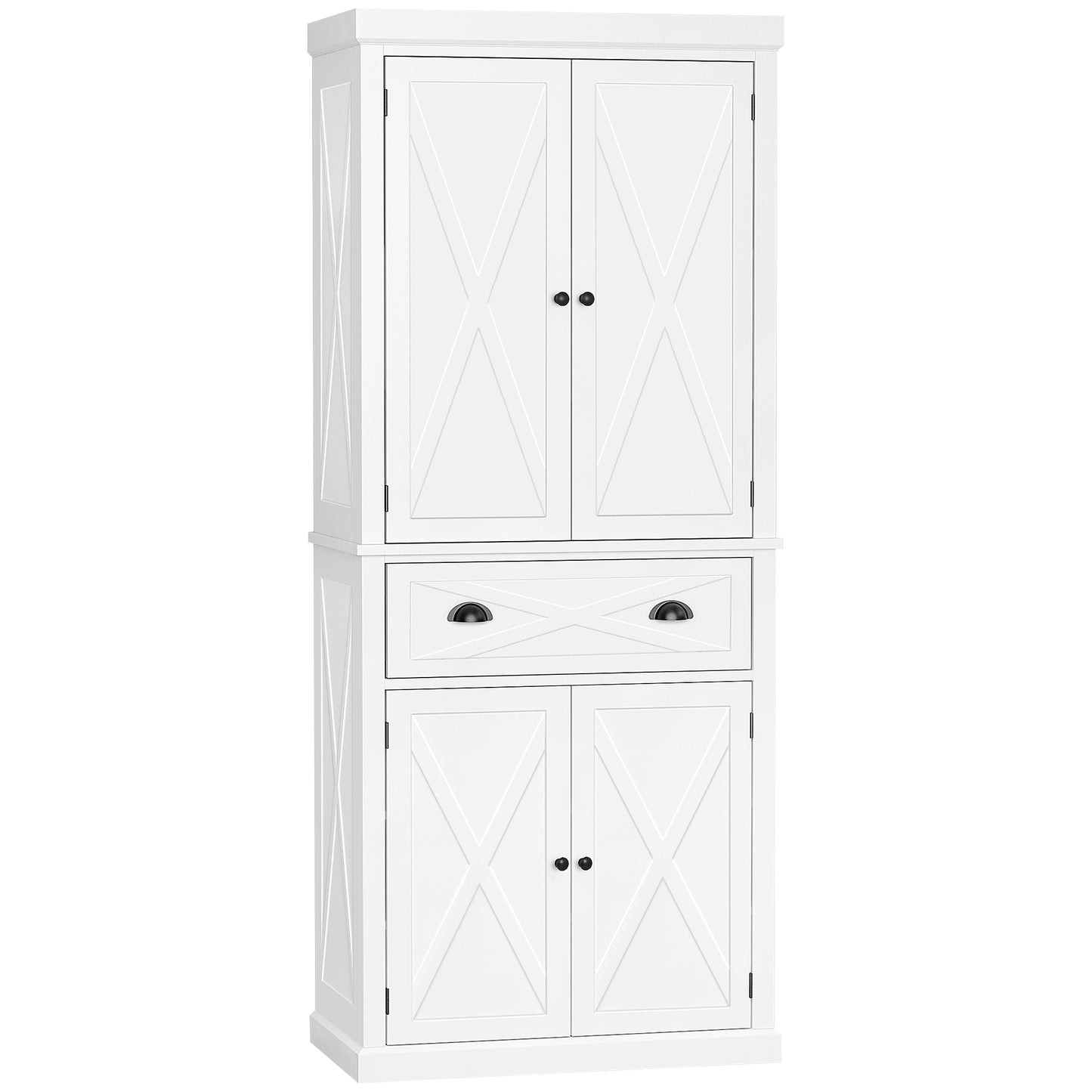 HOMCOM 72.5" Kitchen Pantry Cabinet 4 Doors Drawer Black