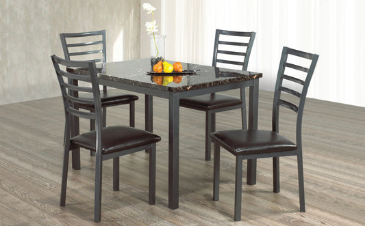 Grey Metal Marble-Top Dining Set