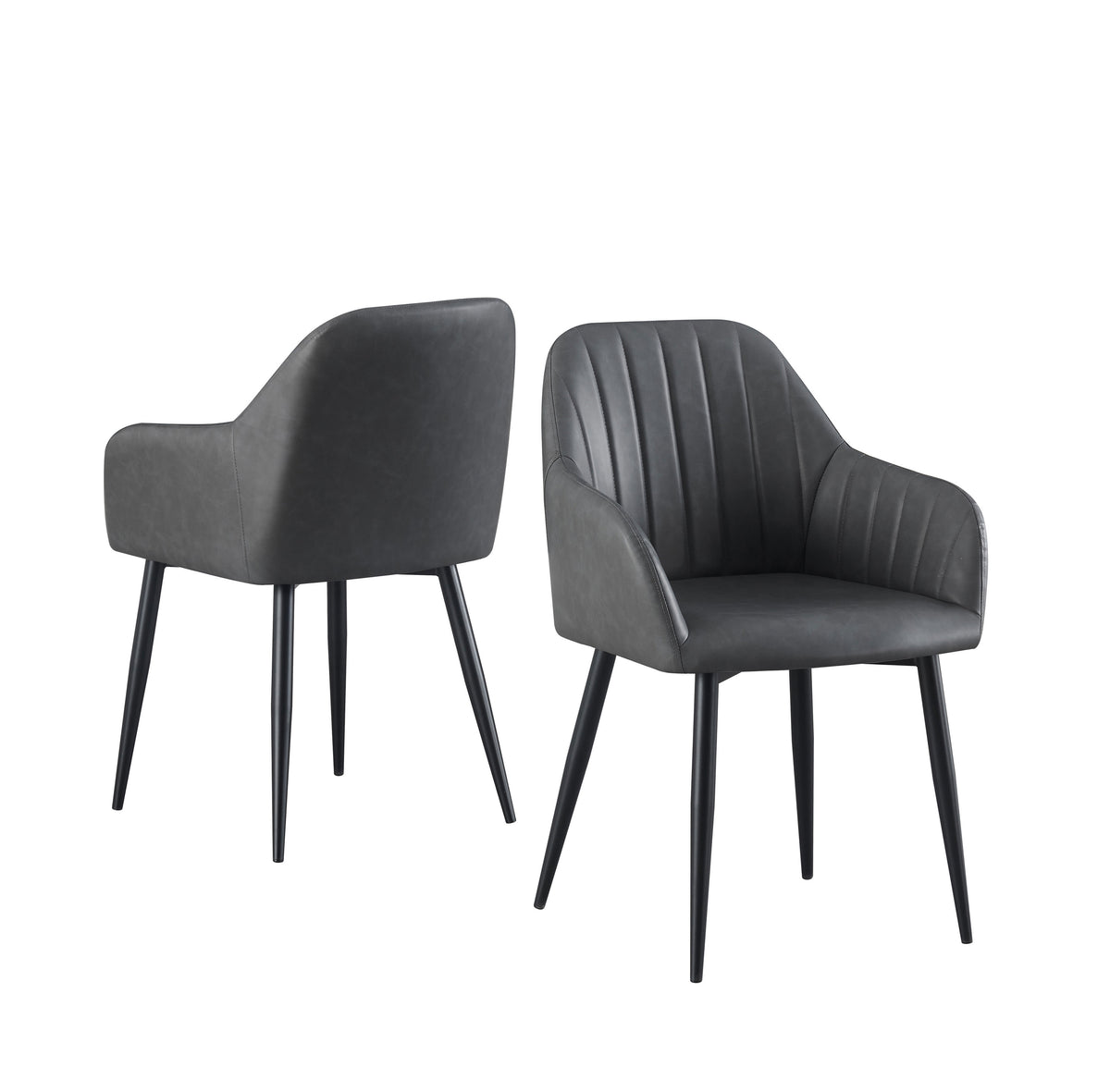 Grey PU Channel-Stitch Dining Armchair – Set of 2