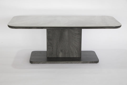Grey Stone-Look Pedestal Coffee Table