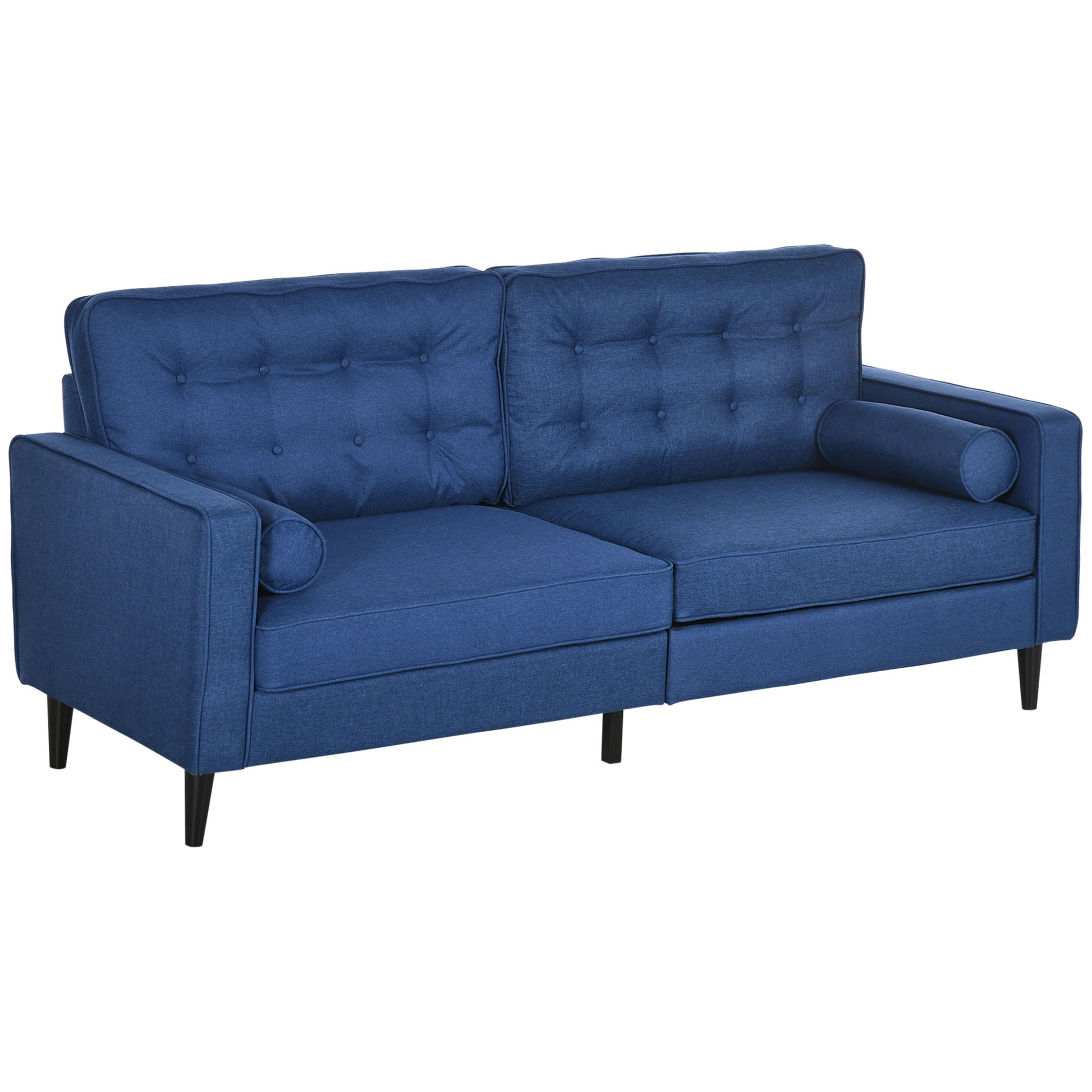 HOMCOM Mid-Century Velvet Fabric Small Sofa Couch, Button-Tufted Back, Wood Legs