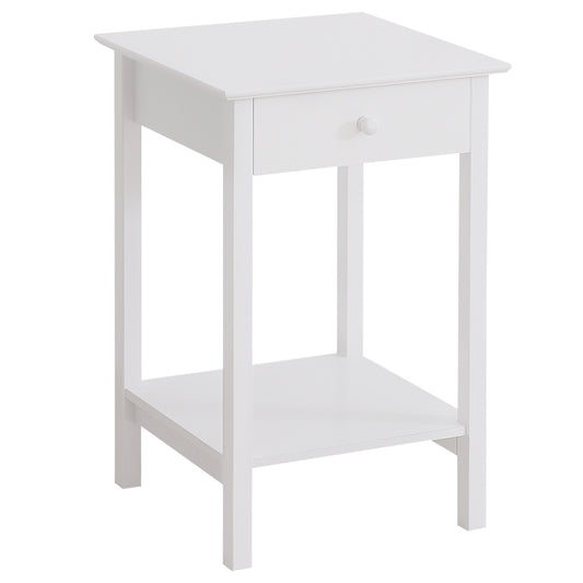 Modern White Bedside Table with Drawer and Storage Shelf - HOMCOM Nightstand