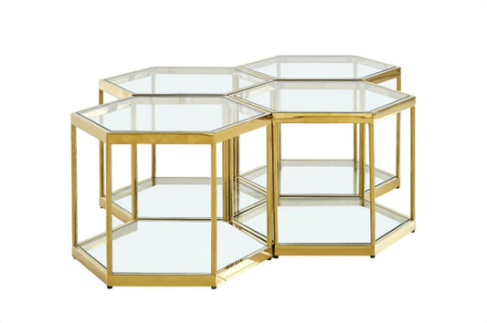 Hexagon Glass Coffee Table Set of 4