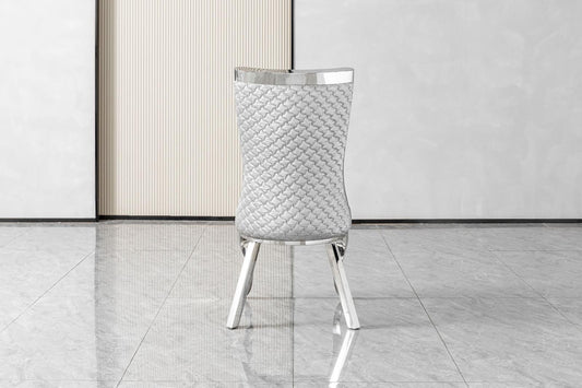 High-Back Faux Leather Dining Chair with Crown Trim