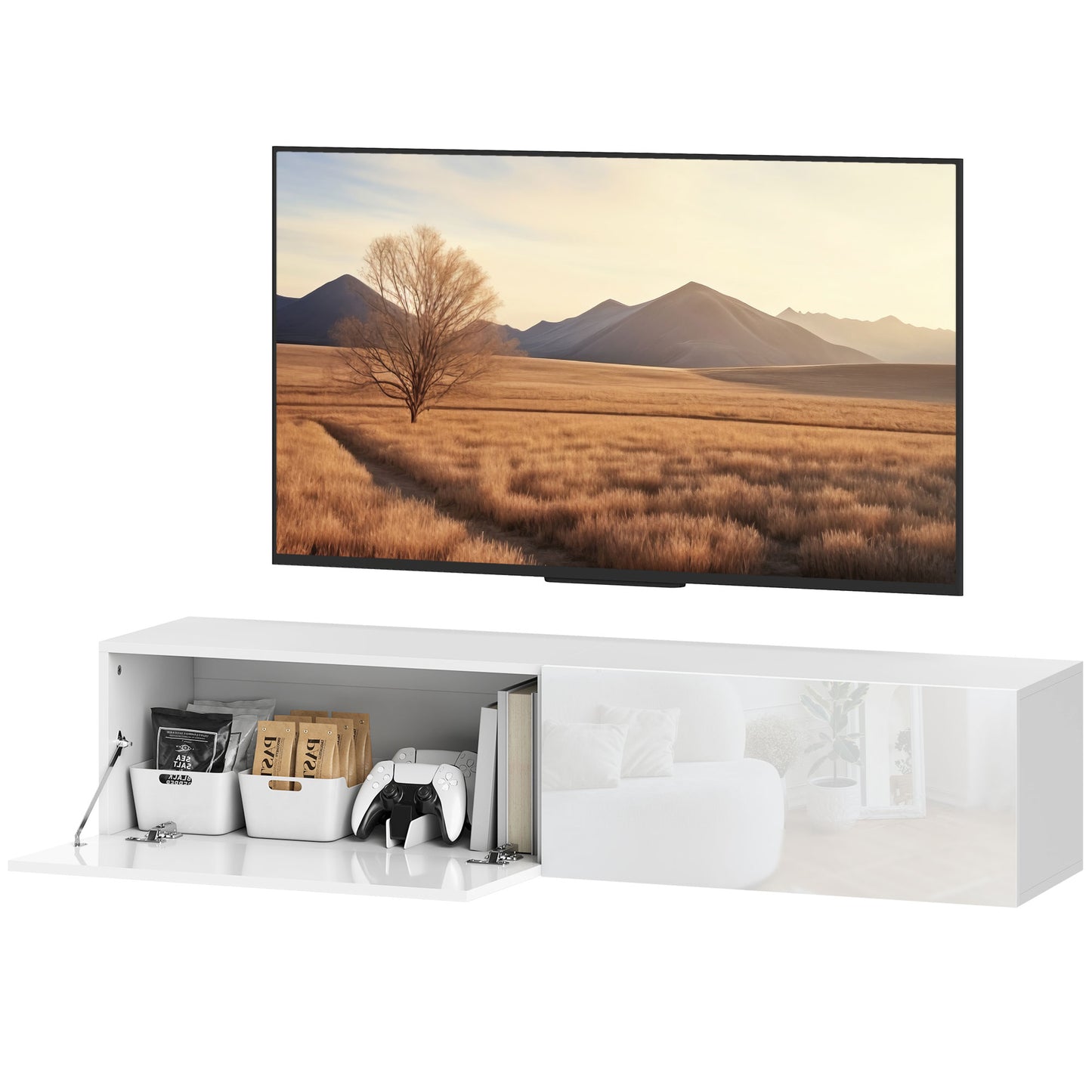 HOMCOM Floating Wall-Mounted TV Console, Storage for 45-65" TVs, White