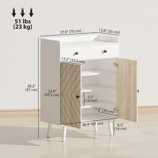 Modern Entryway Shoe Cabinet with Adjustable Shelves – 28"W x 38"H