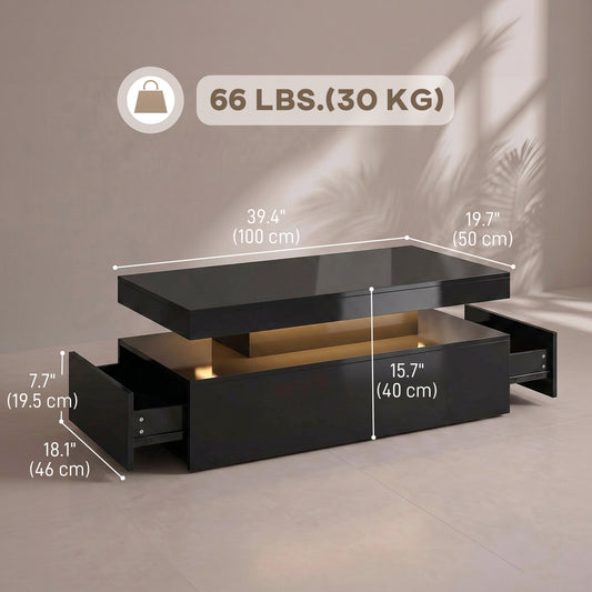 HOMCOM LED Coffee Table High Gloss Black