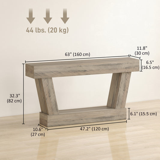 63" Vintage Console Table with Open Shelf, Light Brown