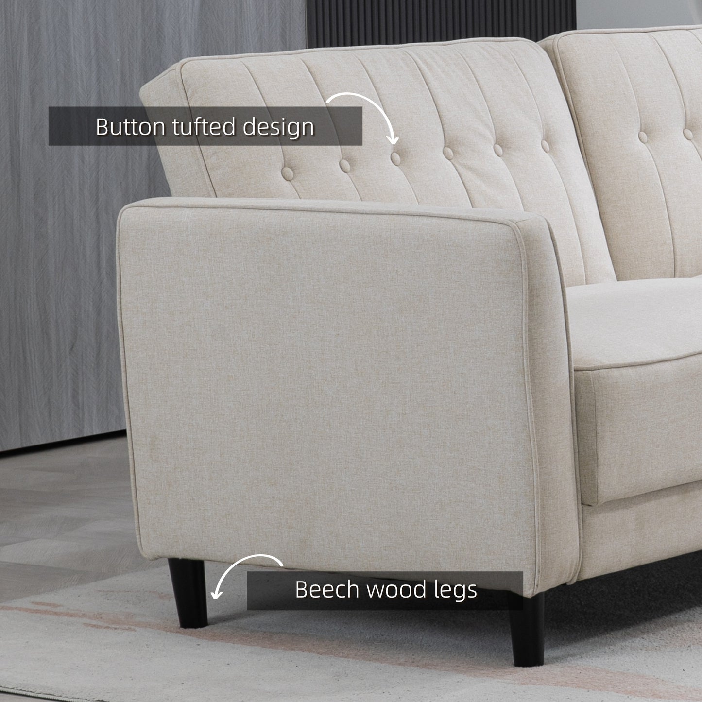 HOMCOM Button Tufted Fabric Pull Out Sofa Bed with Adjustable Back
