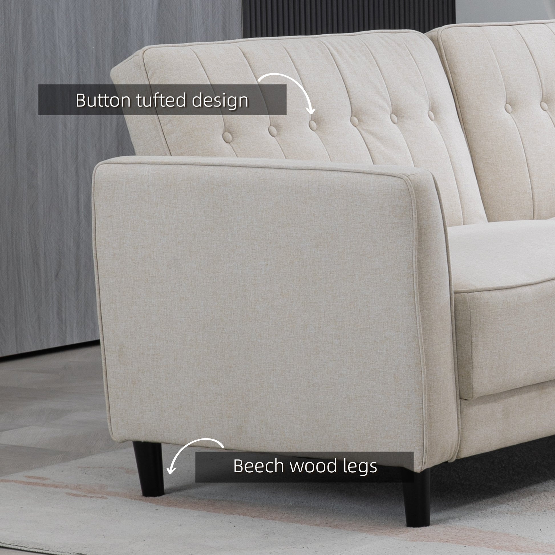 HOMCOM Button Tufted Fabric Pull Out Sofa Bed with Adjustable Back