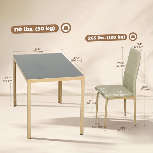 5-Piece Rectangular Glass Dining Set for 4 with Faux Leather Chairs