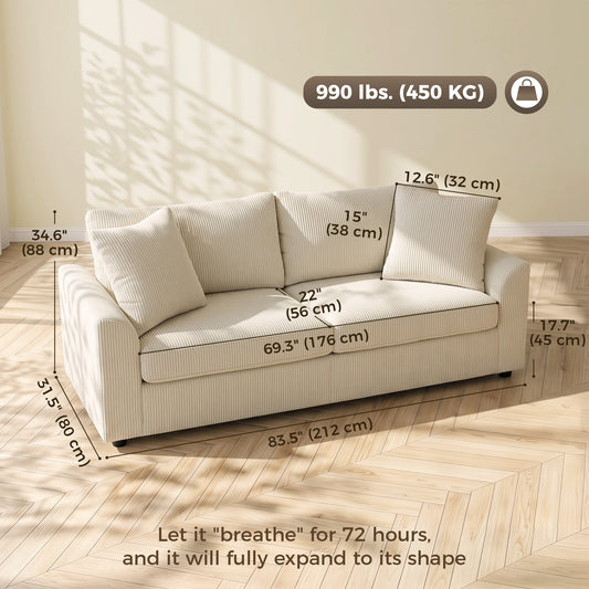 83.5" Pocket-Spring 3-Seater Sofa with Cushions