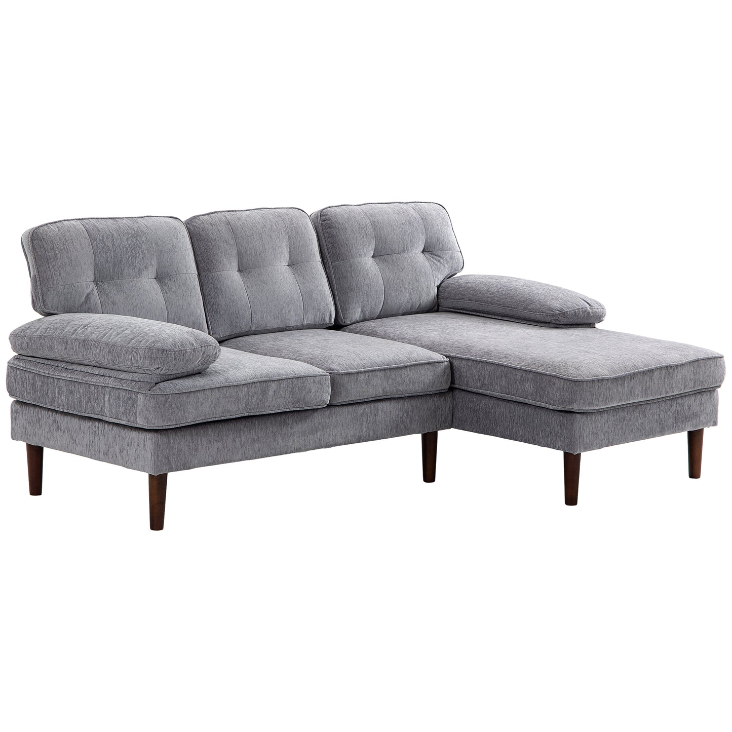 HOMCOM Modern Grey Tufted L-Shape Corner Sofa with Right Chaise Lounge