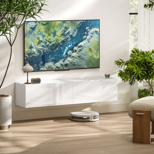 HOMCOM Floating Wall-Mounted TV Console, Storage for 45-65" TVs, White