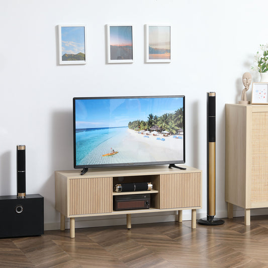 HOMCOM Modern TV Stand for 50-inch TVs, Natural Wood Effect Storage Cabinet