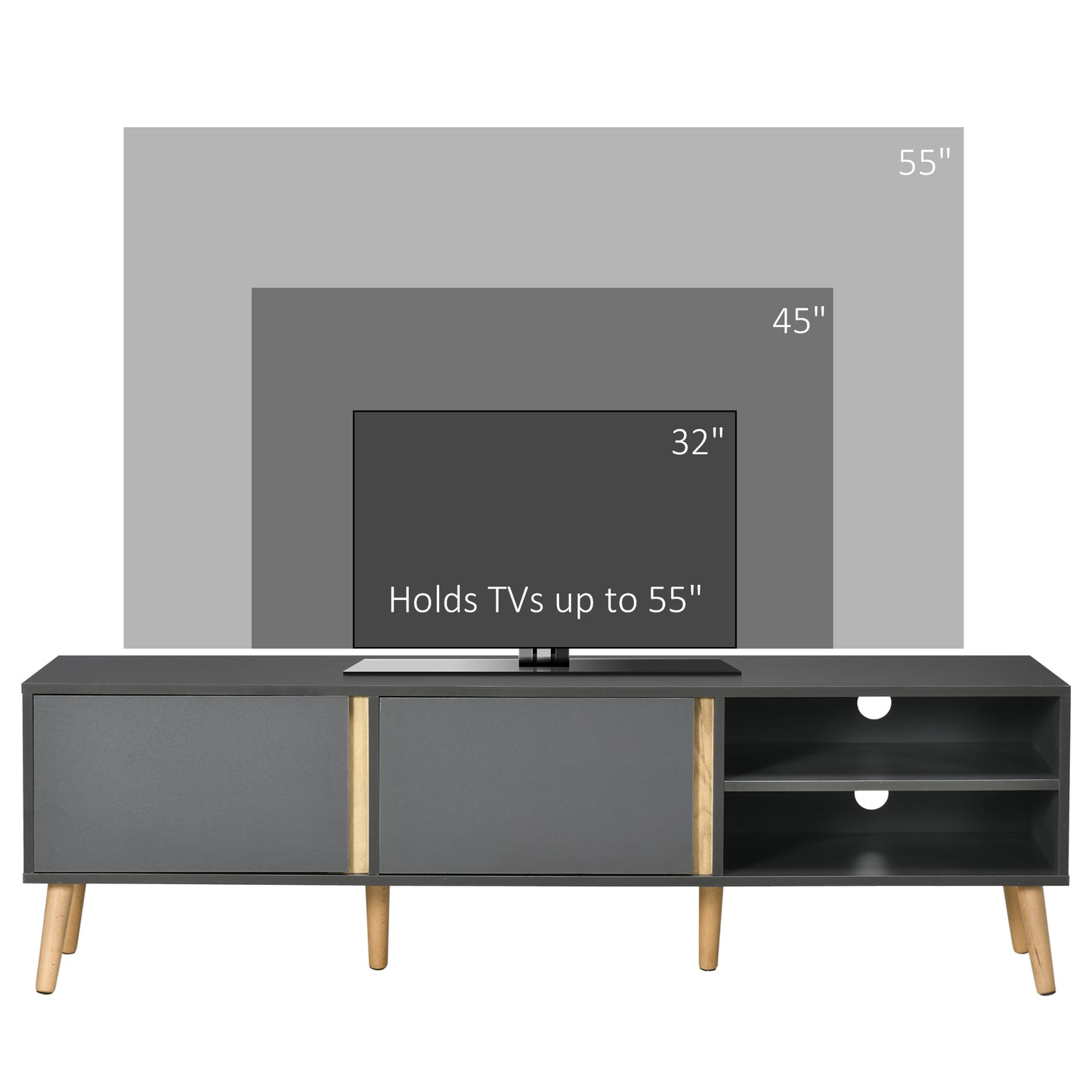 HOMCOM Modern Dark Grey TV Stand for 55-inch TVs with Storage and Cable Management