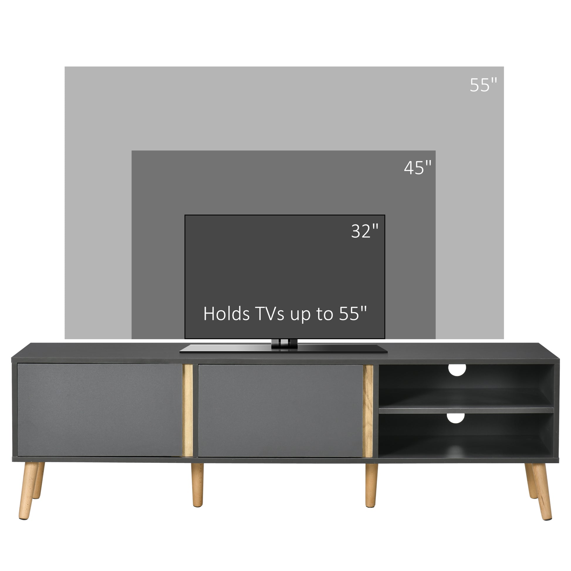 HOMCOM Modern Dark Grey TV Stand for 55-inch TVs with Storage and Cable Management