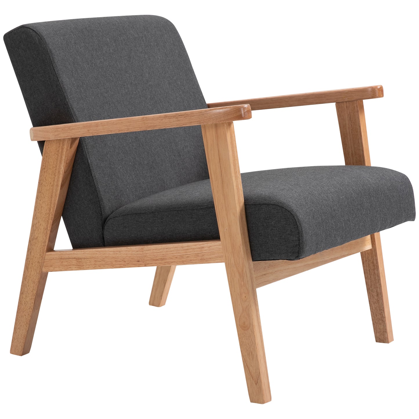 Mid-Century Modern Linen Accent Chair with Wooden Arms - Dark Grey