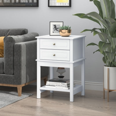Set of 2 HOMCOM Farmhouse White Nightstands with Drawer and Cabinet