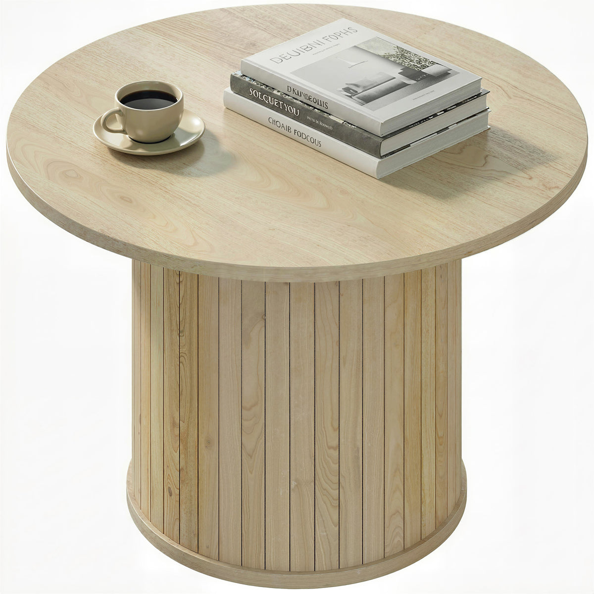 24" Round Coffee Table with Slatted Pedestal Base