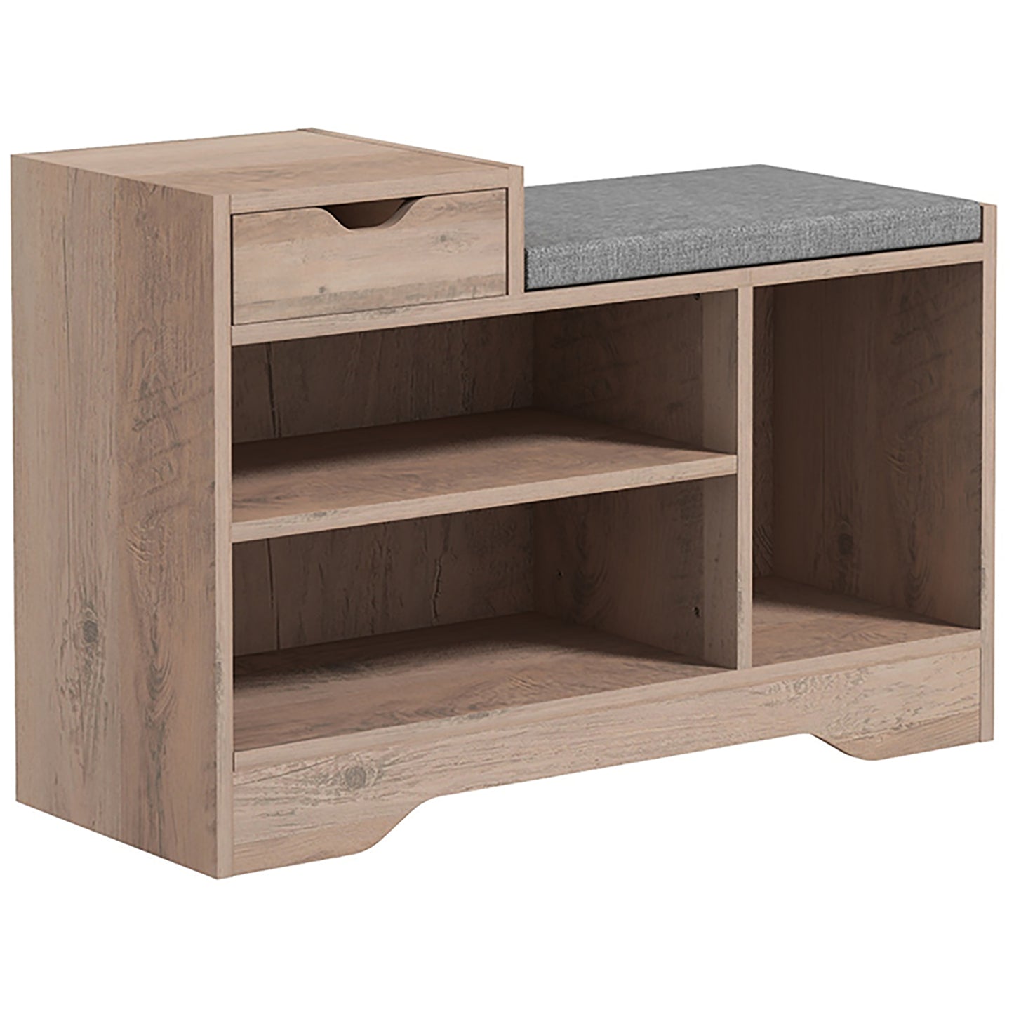 HOMCOM Grey Upholstered Entryway Shoe Storage Bench with Padded Seat and Shelves