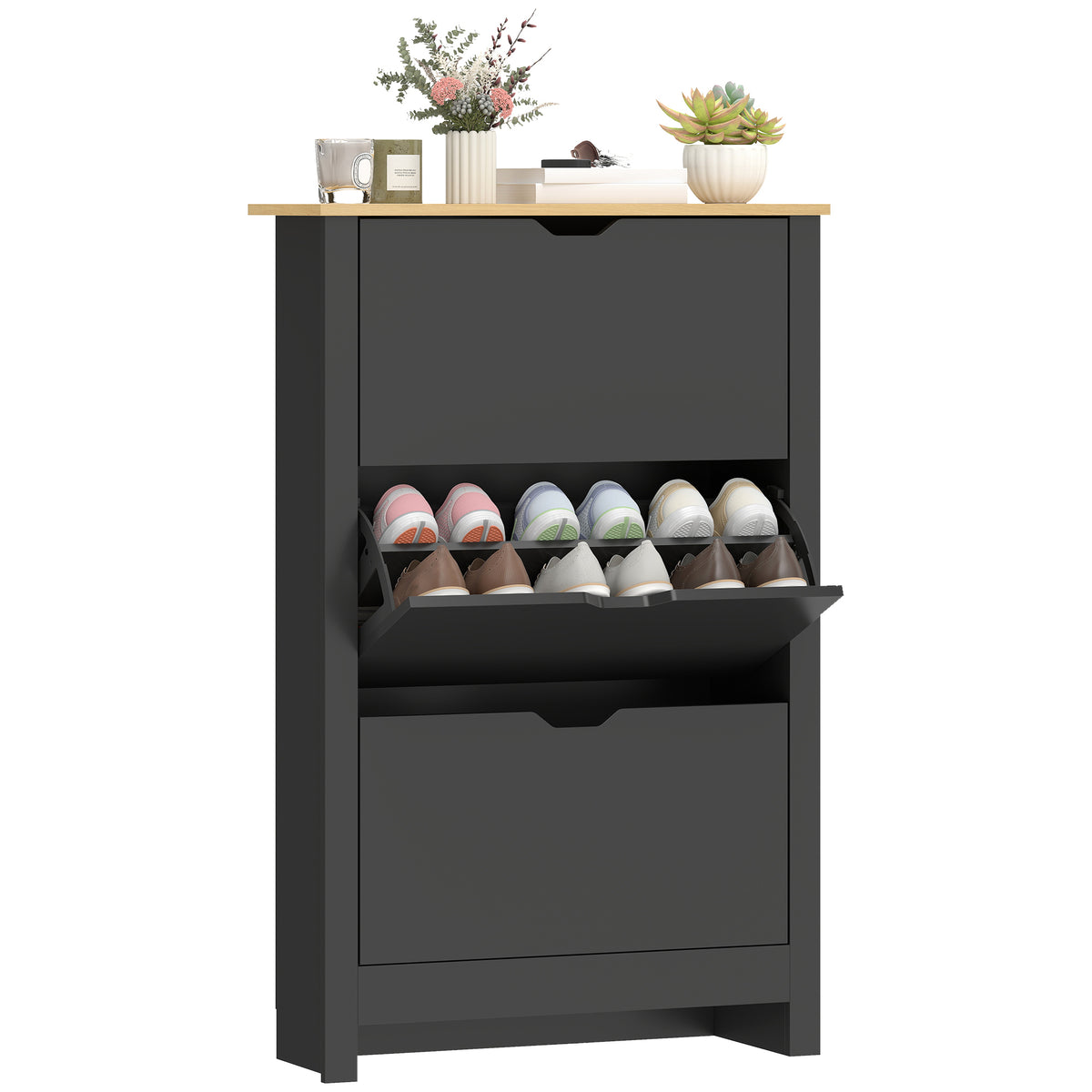 Shoe Storage Cabinet with 3 Flip Drawers – 28"W x 44"H