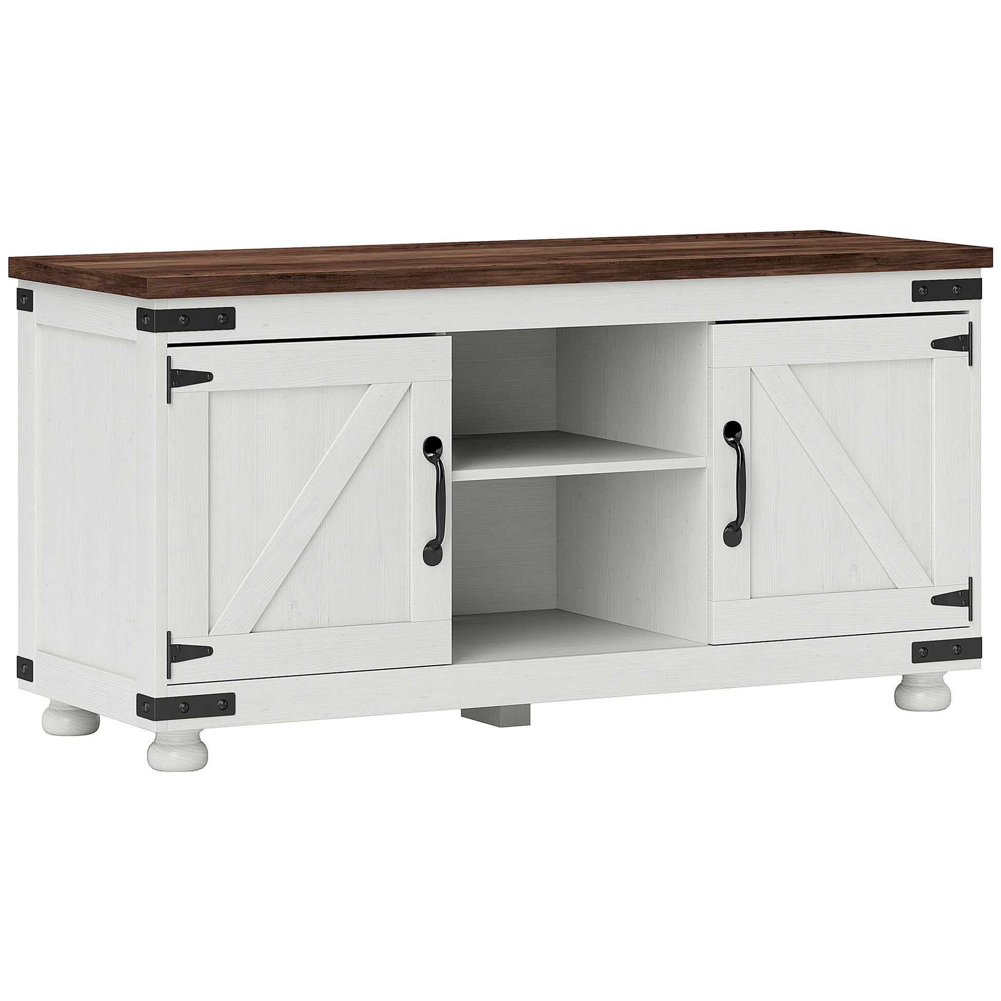 Modern Farmhouse 50-inch TV Stand with Barn Doors, Cable Management, Distressed White