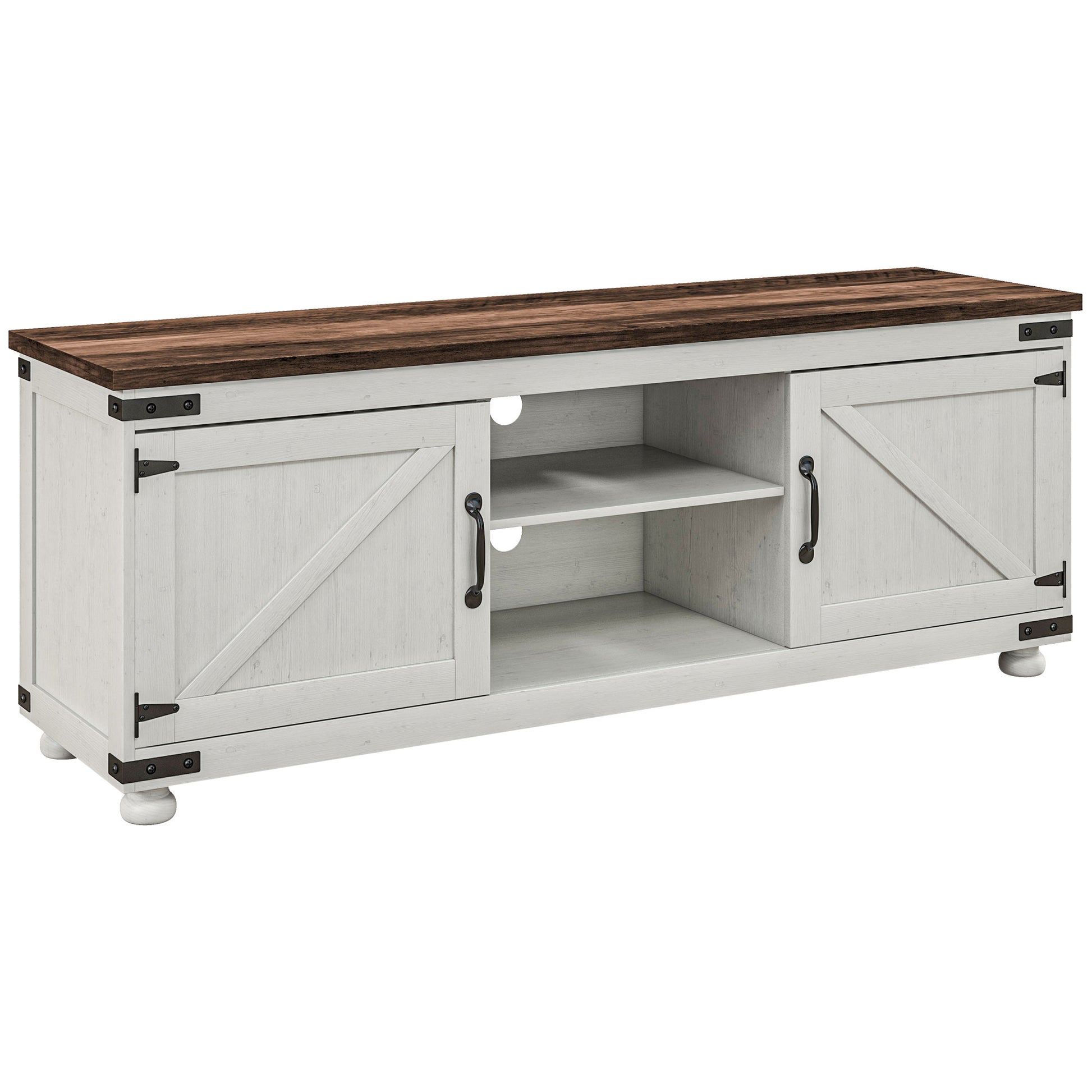 HOMCOM Farmhouse 65-inch TV Stand, Barn Doors, Cable Management, Distressed White