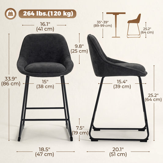 Chenille Counter Height Bar Stools with Backrest and Footrest, Set of 2