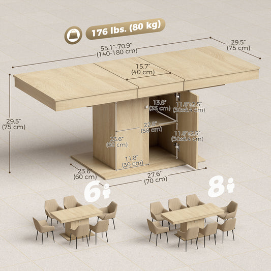 55"-71" Extendable Dining Table for 6-8 with Storage Cabinet and Adjustable Shelf