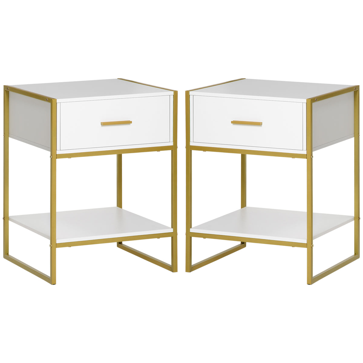 Nightstands with Drawer, Shelf and Steel Frame, Set of 2 – 18"W x 24"H