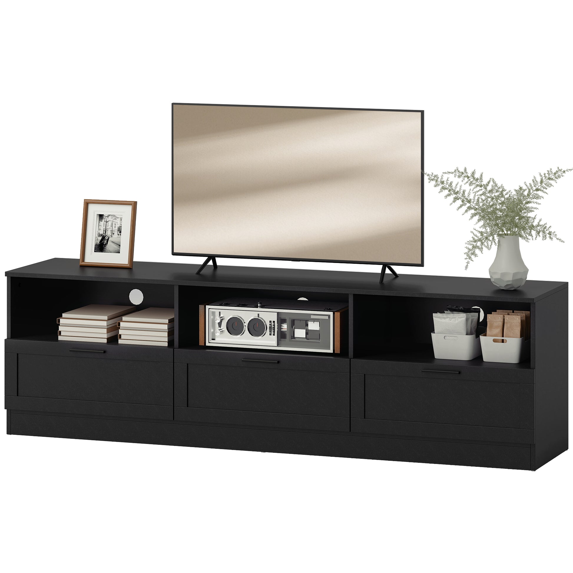 HOMCOM Modern Black TV Stand with Storage for 85-inch TVs