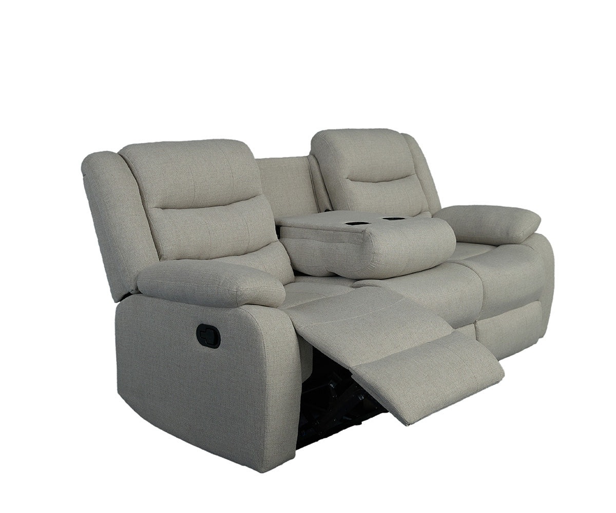 Premium Rowan Grey Linen Fabric Manual Recliner Sofa with Drop-Down Tray