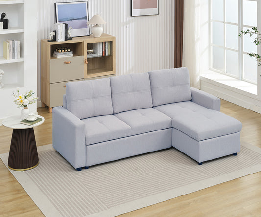 Jaxon Grey Reversible Sectional Sofa: Tufted Back, Convertible Bed, Storage