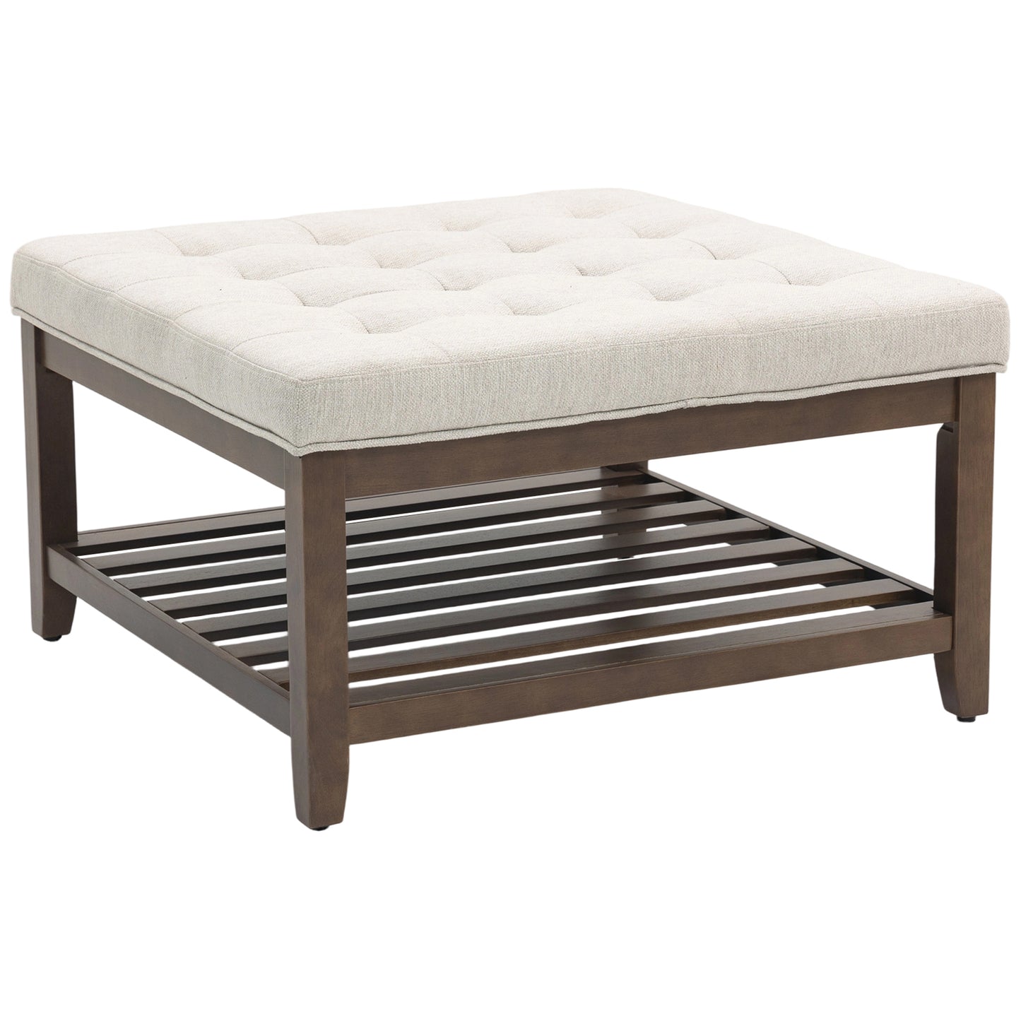 HOMCOM Square Ottoman Coffee Table with Storage, Beige Linen Tufted
