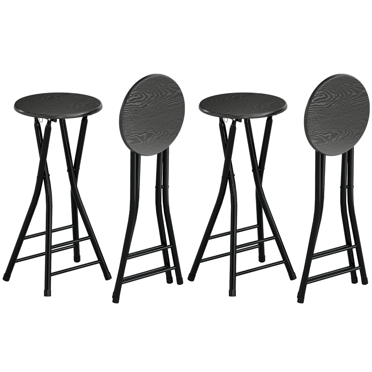 Foldable Counter Height Bar Stools with Double Footrest, Set of 4, Black