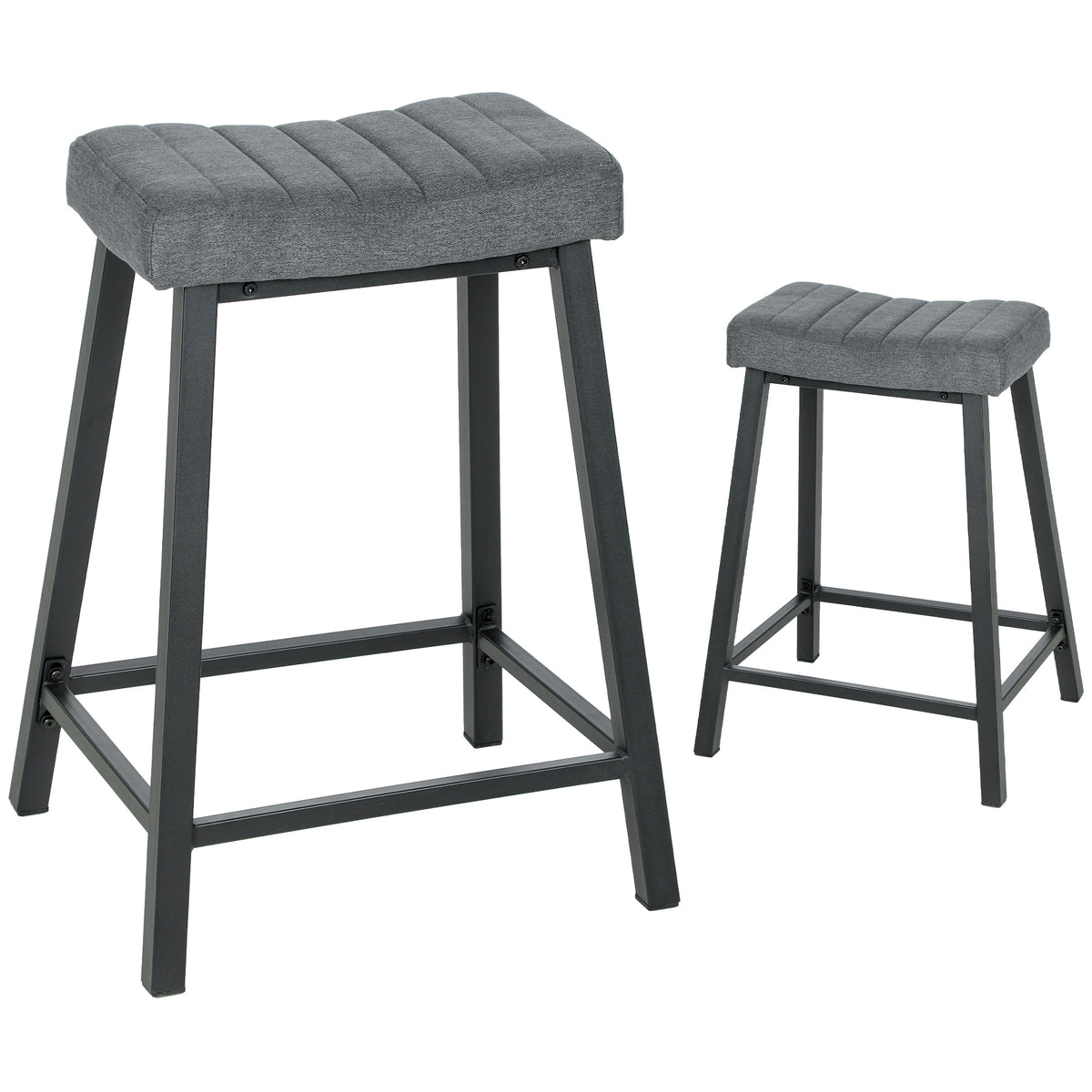 Velvet Counter Stools with Curved Saddle Seat and Footrest, Set of 2, Grey