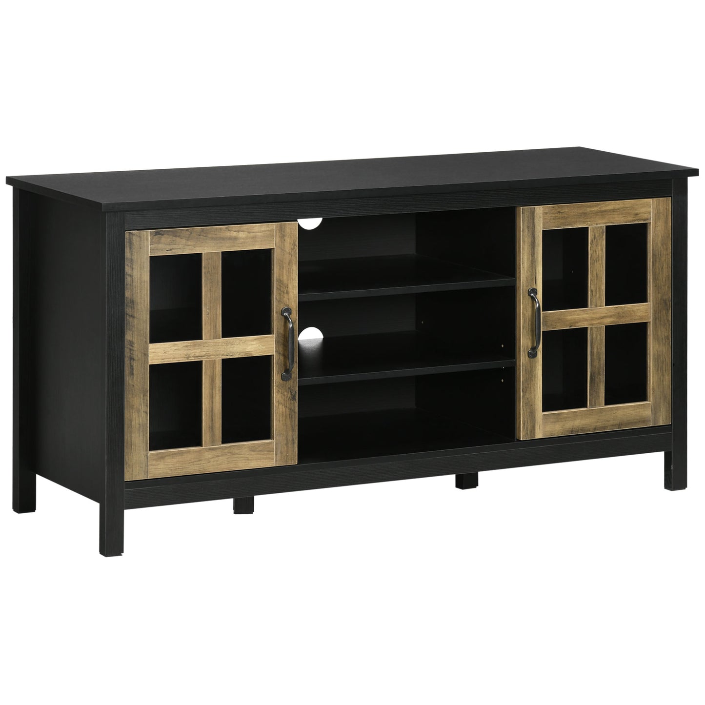 HOMCOM Modern Farmhouse TV Stand for 55-inch TVs, Adjustable Storage, Black