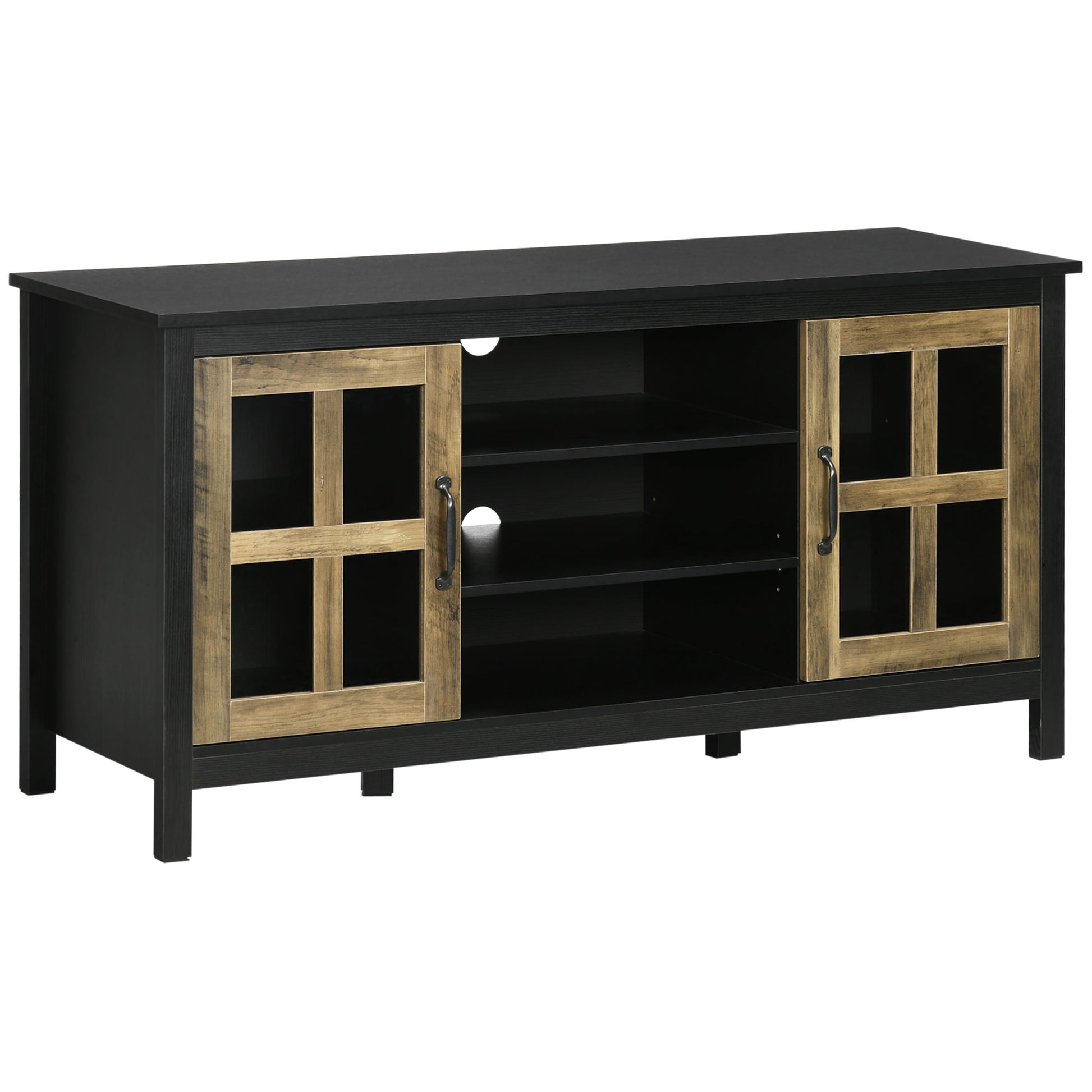 HOMCOM Modern Farmhouse TV Stand for 55-inch TVs, Adjustable Storage, Black