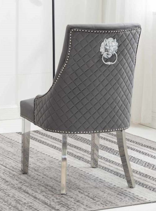 Lion-Knocker Quilted Velvet Dining Chair – Set of 2