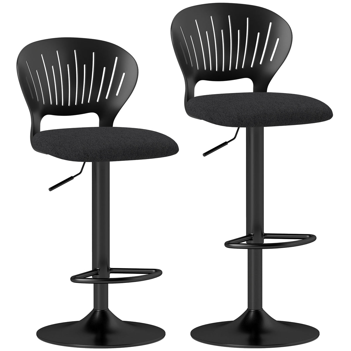 Linen-Look Swivel Counter Stools with Hollow Backrest and Footrest, Set of 2, Black