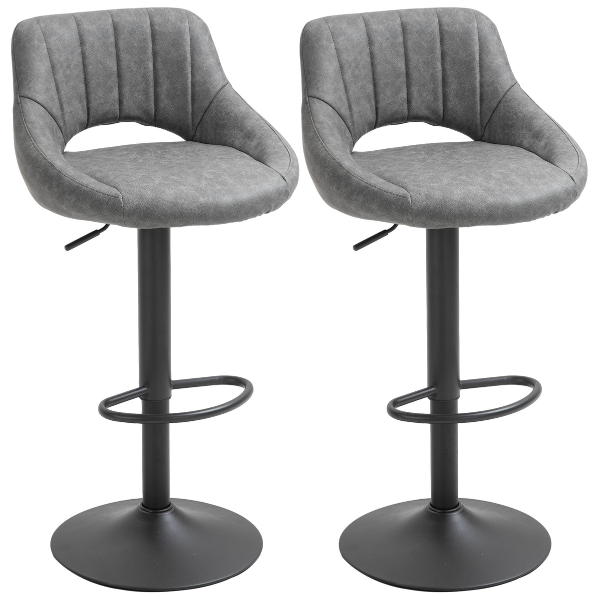 Faux Leather Swivel Counter Stools with Cutout Back, Set of 2, Grey