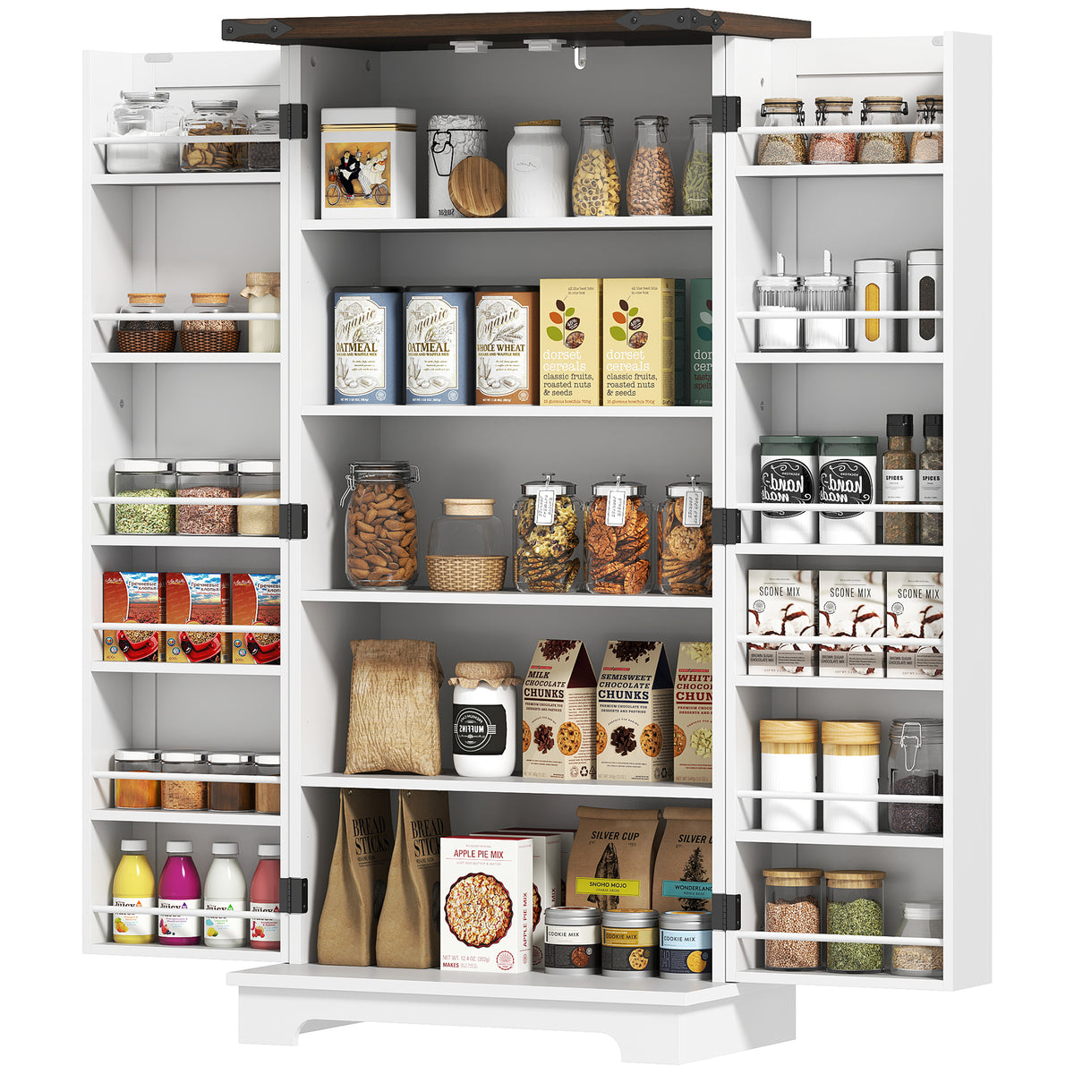 Farmhouse Kitchen Pantry Cabinet with Adjustable Shelves and Door Shelves – 24"W x 47"H