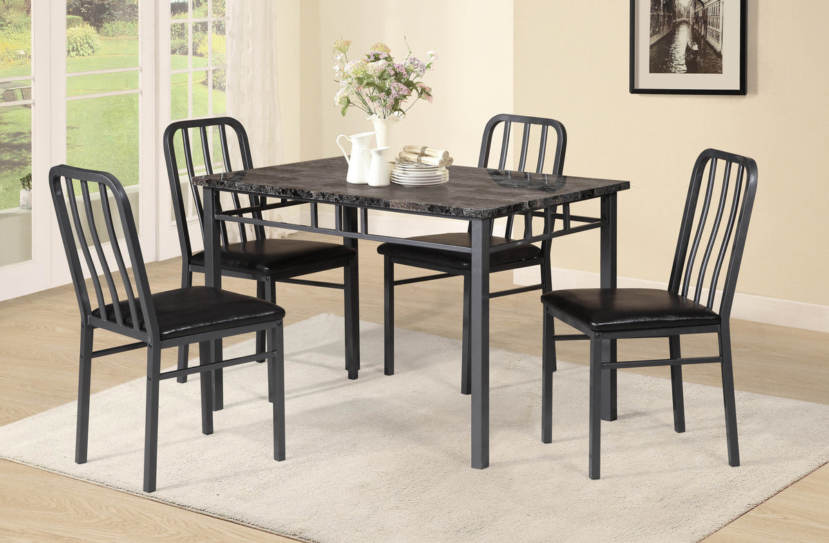 Marble-Look 5-Piece Dinette Set with Black Metal Frame