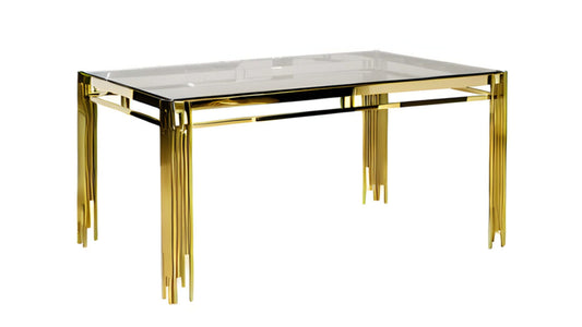 Marble-Look Glass Dining Table with Metal Frame